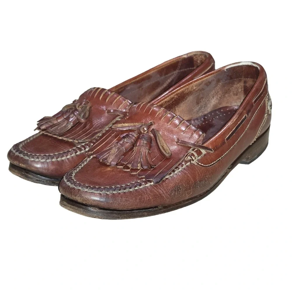 Vintage Cole Haan Men's Brown Tassel Loafers Leather Hand Sewn Sz 8.5 M‎
